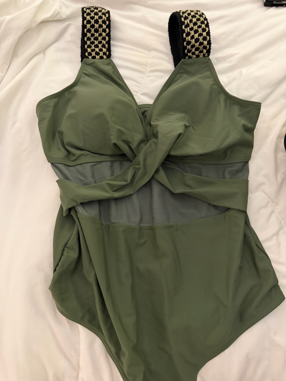 Olive Green Twist-Front One-Piece Swimsuit